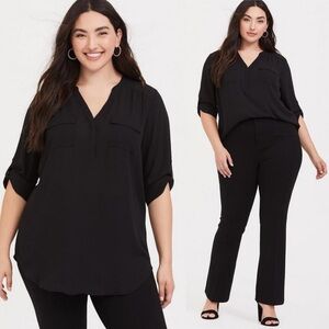 Torrid Harper Georgette Pullover‎ 3/4 Sleeve Tunic Blouse Sheer Black - Size 2X